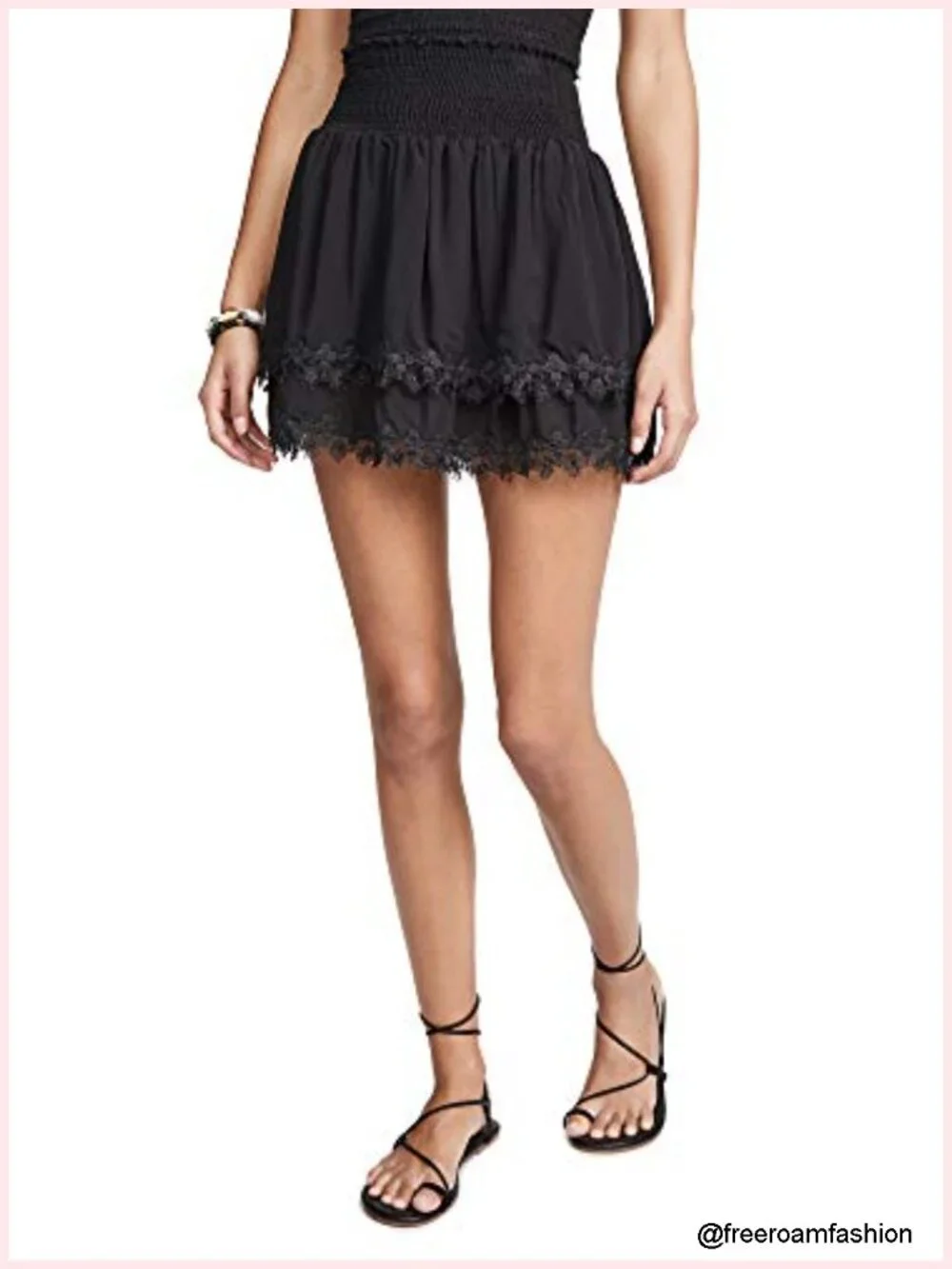 Smocked Mini Skirt Cotton Lightweight Lace